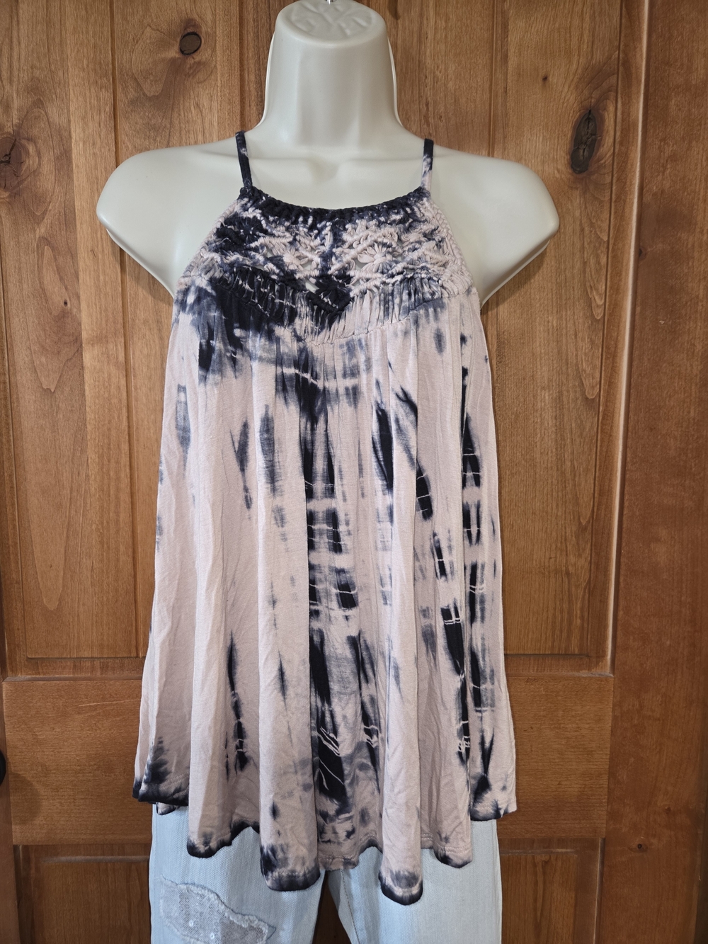 American Eagle Outfitters Pink and Navy Tie-Dye Halter Tank‎ Top